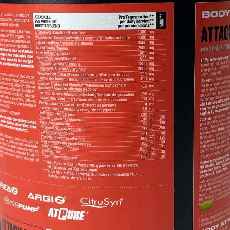 مکمل قبل تمرین اتک ۳.۱ پرو بادی اتک ۶۰۰ گرمی | Body Attack Pro Attack 3.1 Pre-Workout Booster 600g — تصویر ۳