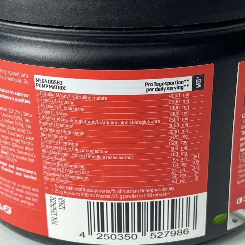 مکمل پمپ قبل تمرین نیترو پمپ ۳.۰ بادی اتک (بدون کافئین) ۴۰۰ گرمی | Body Attack Nitro Pump 3.0 Pre-Workout Booster Caffeine Free 400g — تصویر ۲