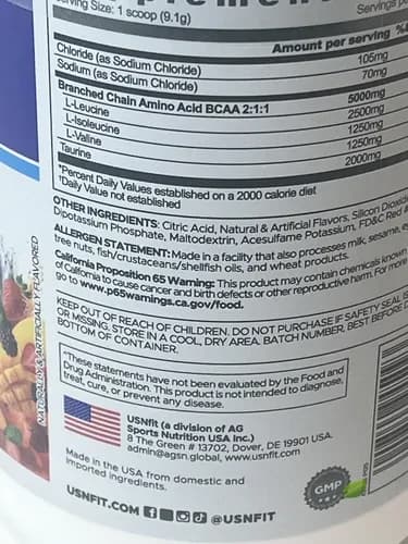پودر بی سی ای ای آمینو یو اس ان طعم فروت پانچ ۲۷۲ گرم – USN BCAA Amino Powder Fruit Punch 272g — تصویر ۲