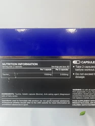 کپسول تائورین اولترا ۱۵۰۰ یو اس ان ۱۲۰ عددی – USN Taurine Ultra 1500 120 Ultra Caps — تصویر ۲