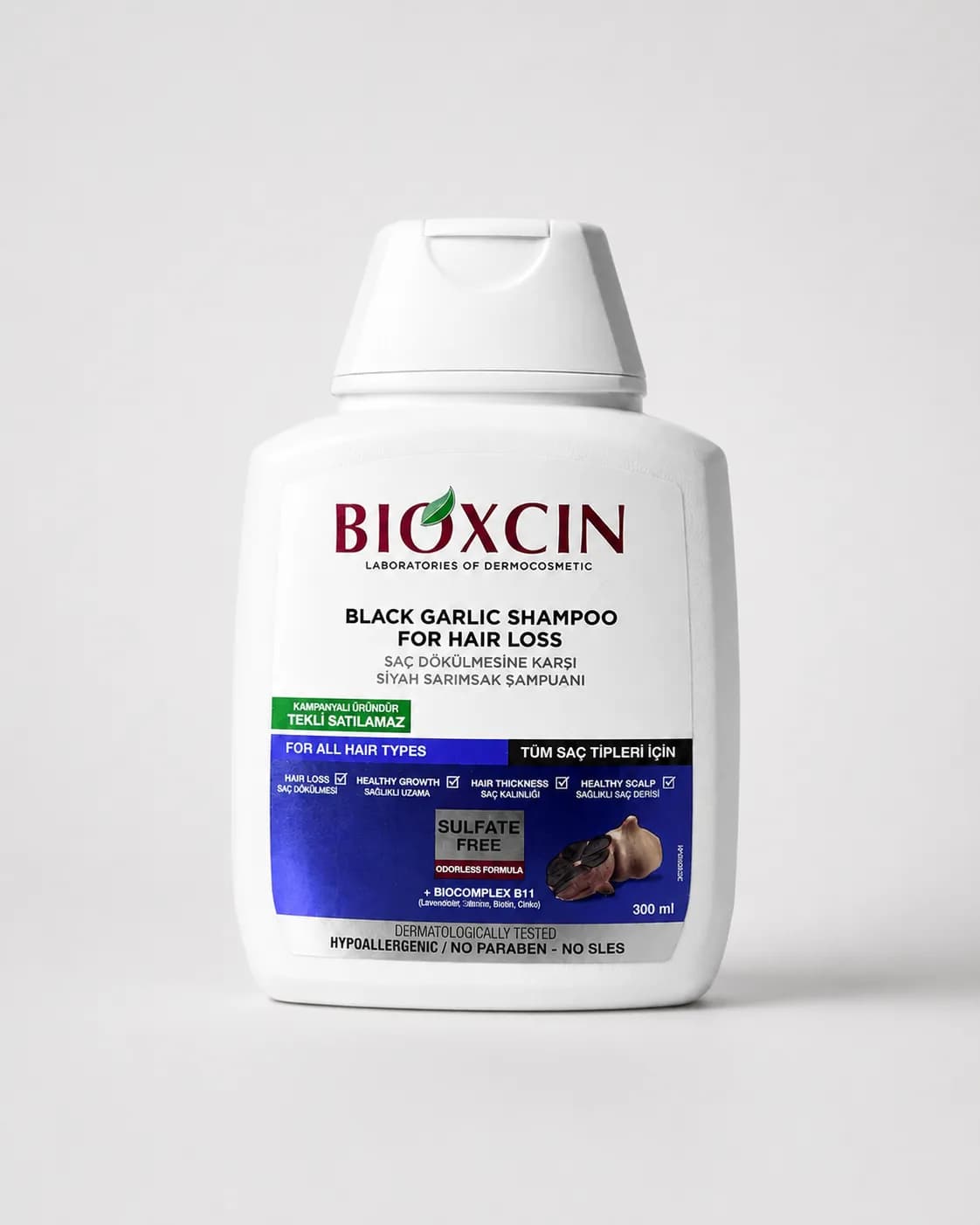 شامپو ضد ریزش و تقویت‌کننده سیر سیاه بیوکسین ۳۰۰ میل | Bioxcin Black Garlic Shampoo