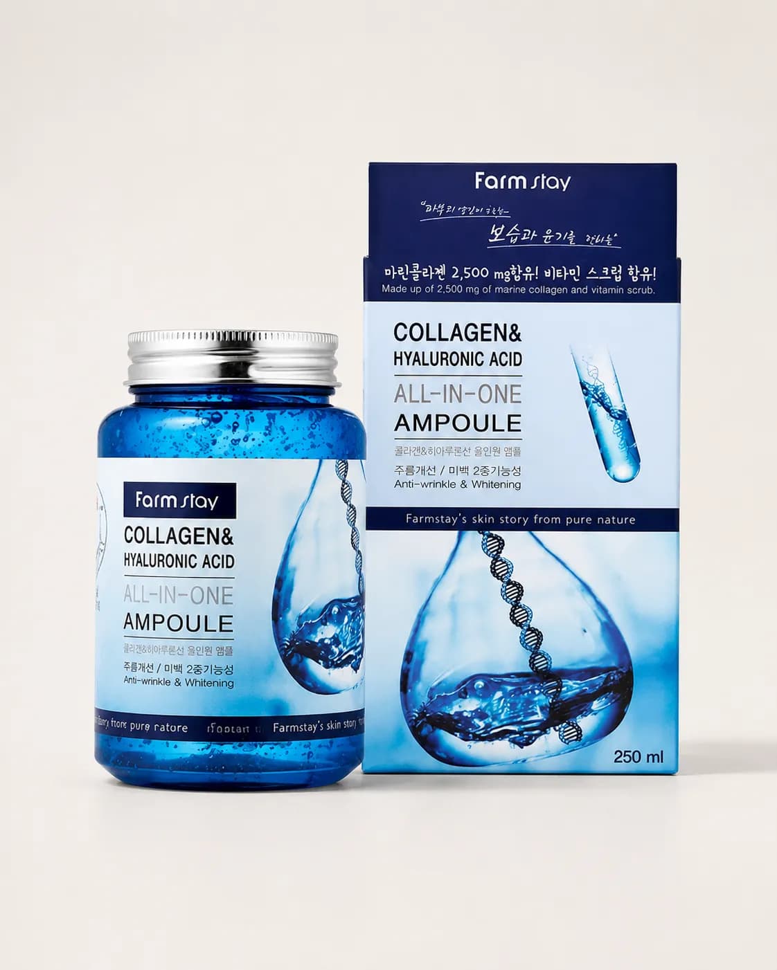 آمپول آبرسان کلاژن و هیالورونیک اسید فارم استی حجم ۲۵۰ میل | Farmstay Collagen & Hyaluronic Acid All-In-One Ampoule — تصویر ۲