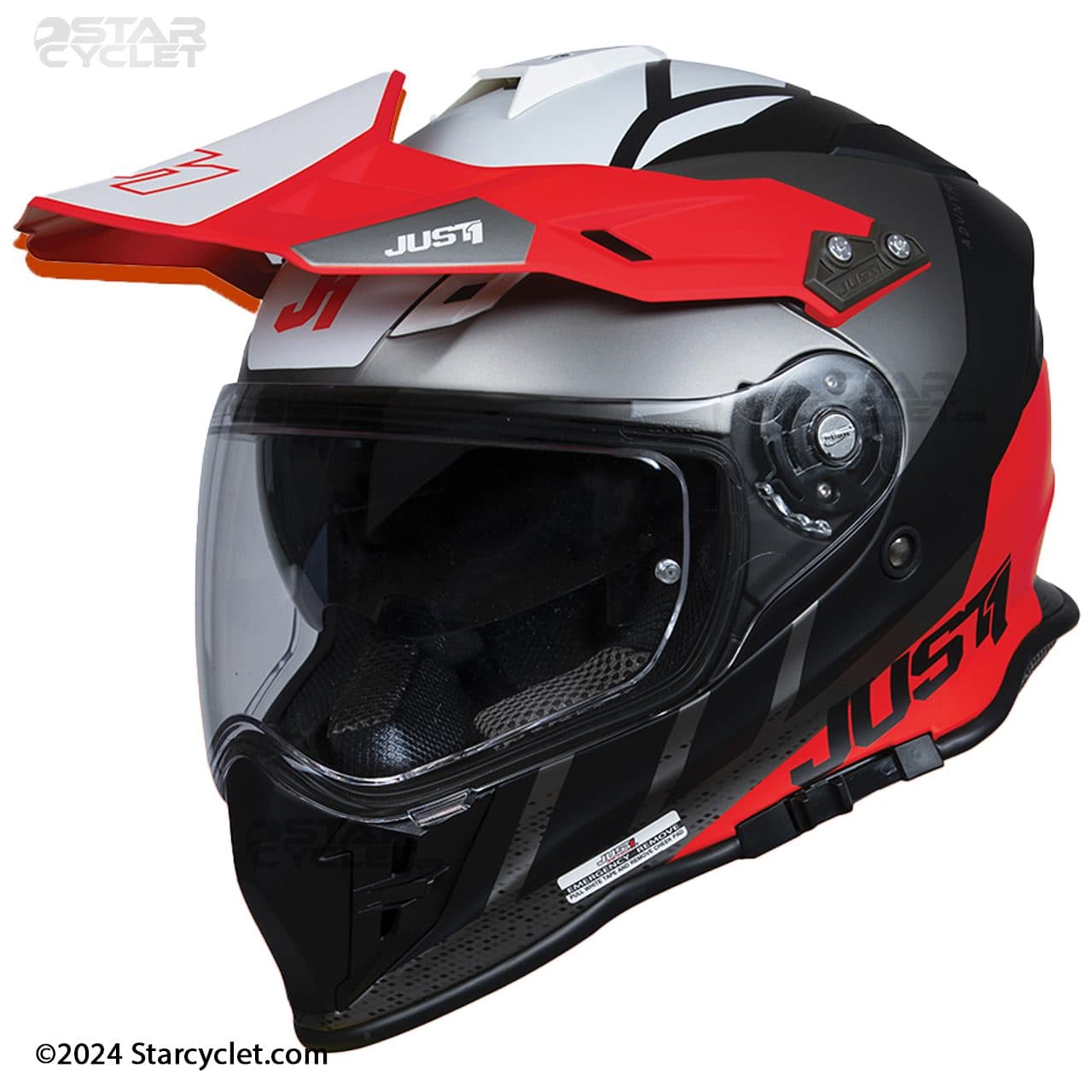 کلاه کاسکت ادونچری جاست وان مدل J34 WHITE-FLUO-RED-BLACK