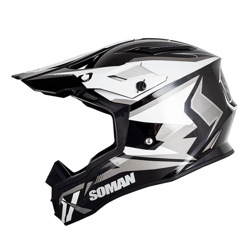کلاه کاسکت کراسی SOMAN مدل M11 SHINE-BLACK-WHITE-THUNDER
