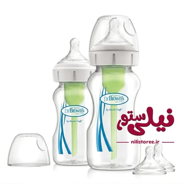شیشه شیر طلقی 2 عددی پهن دکتربراونز 150 و 270 میل کد 02600 — تصویر ۳