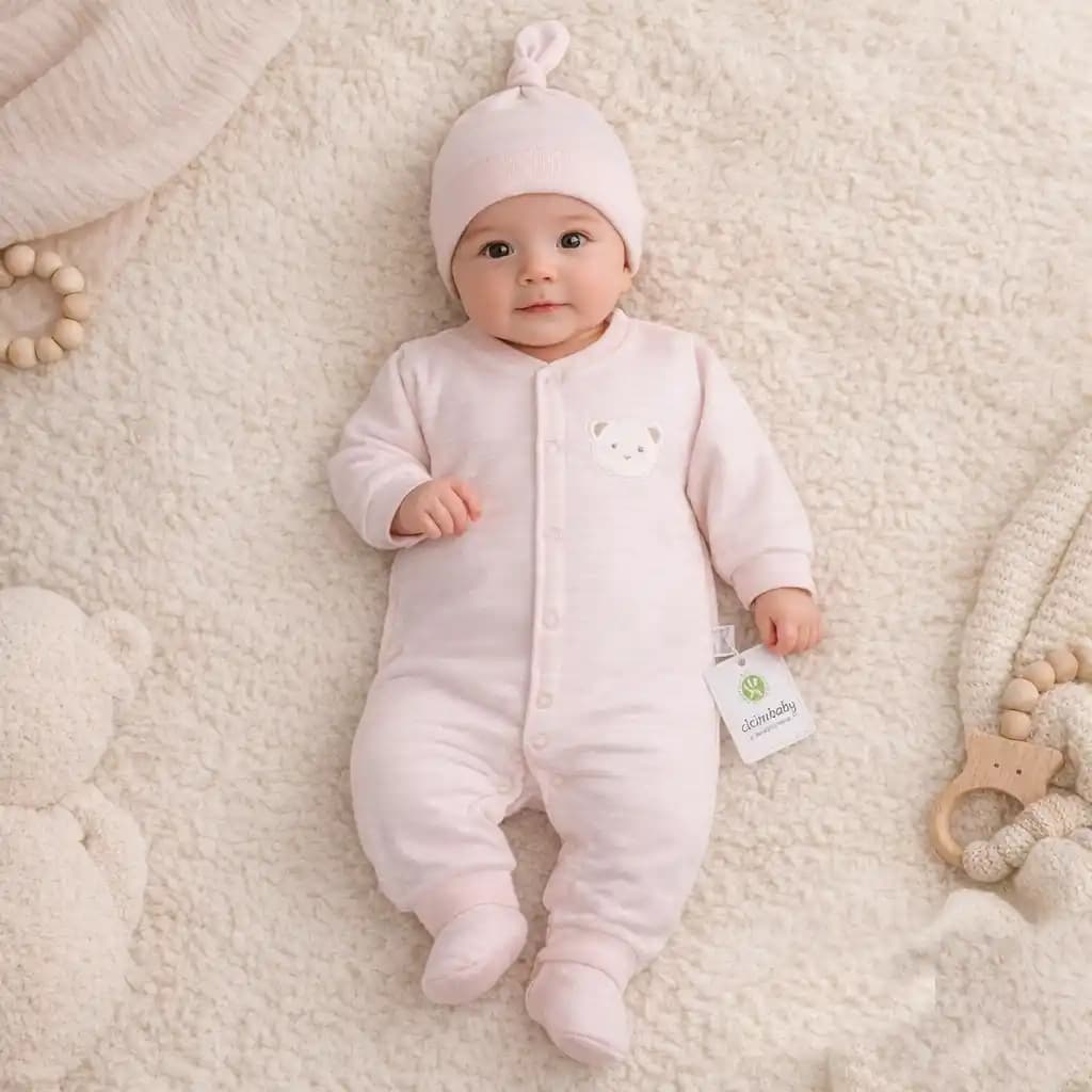 سرهمی جورابدار 2 تیکه طرح خرس راه راه برند ciccim baby