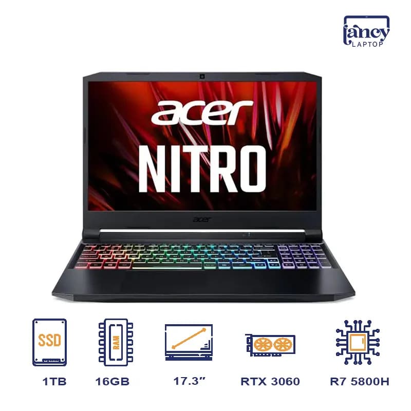 لپ تاپ استوک 17.3 اینچی ایسر Nitro 5 AN517-41 Ryzen 7 5800H 16GB DDR4 1TB SSD RTX 3060 6GB FHD IPS 144Hz