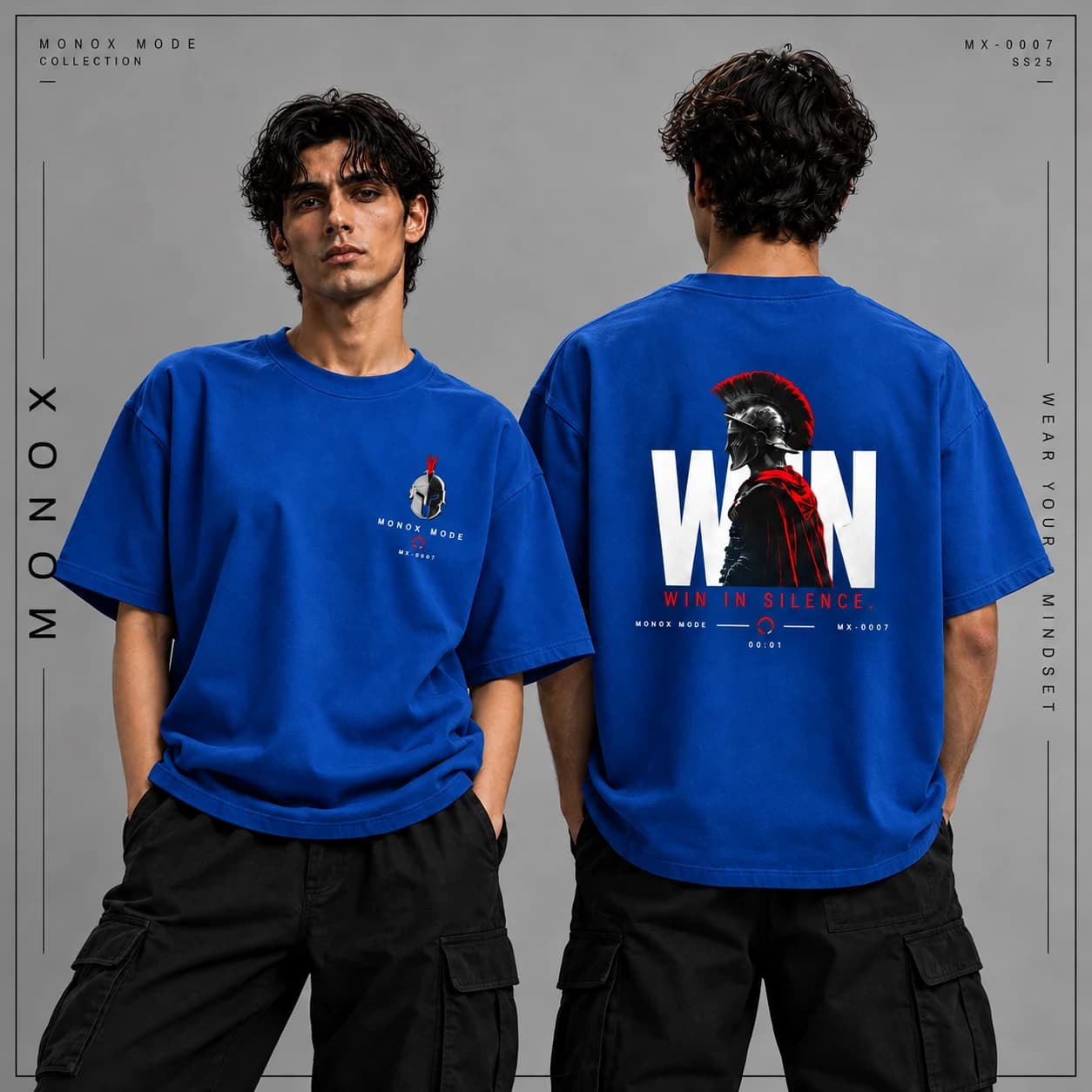 تیشرت مدل WIN IN SILENCE طرح جنگجوی اسپارتان | MONOX