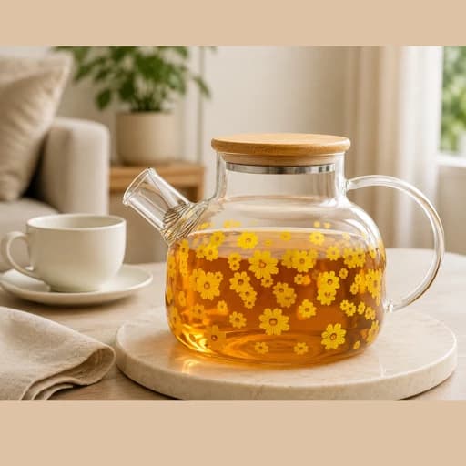 قوری پیرکس طرح دار درب بامبو ۱۰۰۰ میلی لیتر