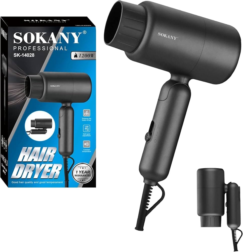 سشوار ۱۲۰۰ وات مسافرتی دسته تا شو برند SOKANY مدل SK-14028 — تصویر ۴