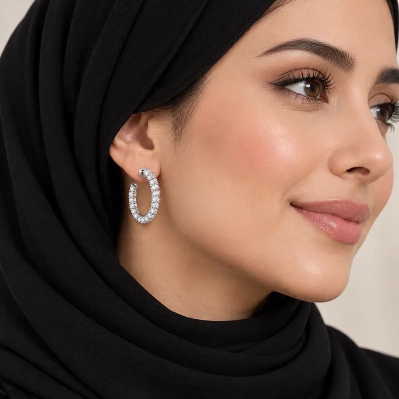 گوشواره نیم‌حلقه بیضی نگین‌دار -زیورینو — تصویر ۲