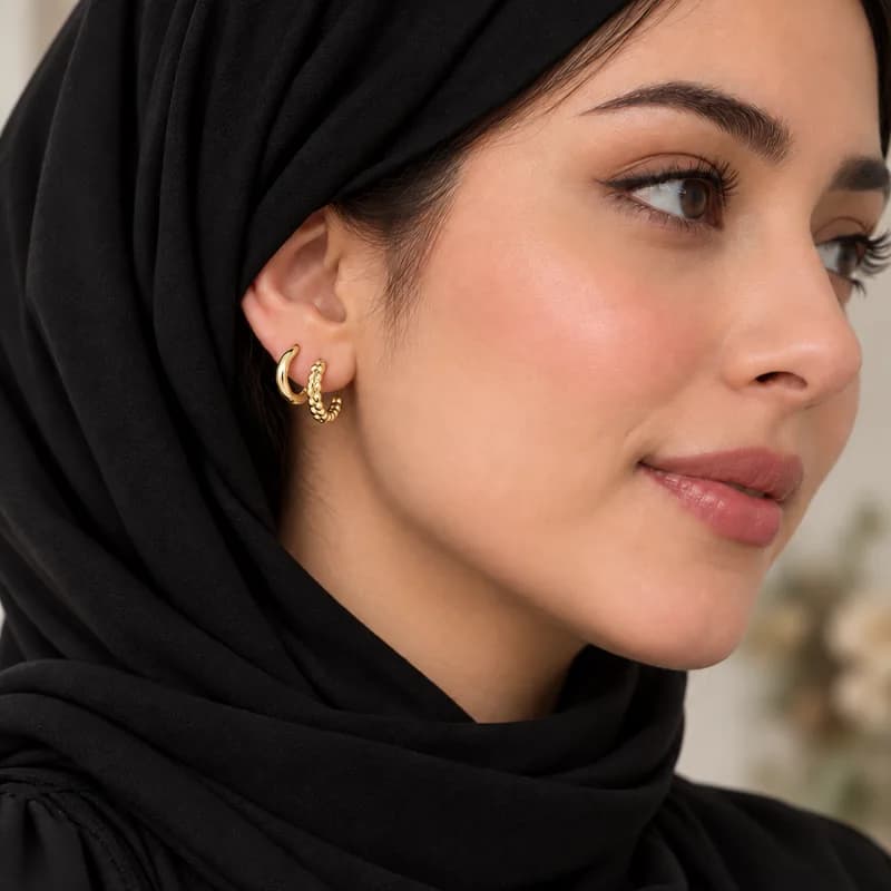 پک گوشواره نیم حلقه شیاردار-مجموعه دو عددی-زیورینو — تصویر ۳