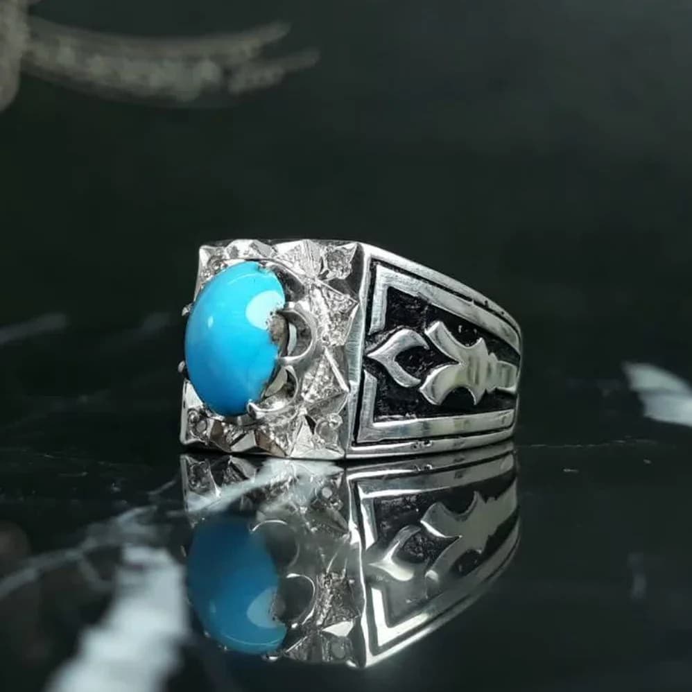 انگشتر مردانه فیروزه عجمی درجه یک دستساز کد 3695 — تصویر ۳