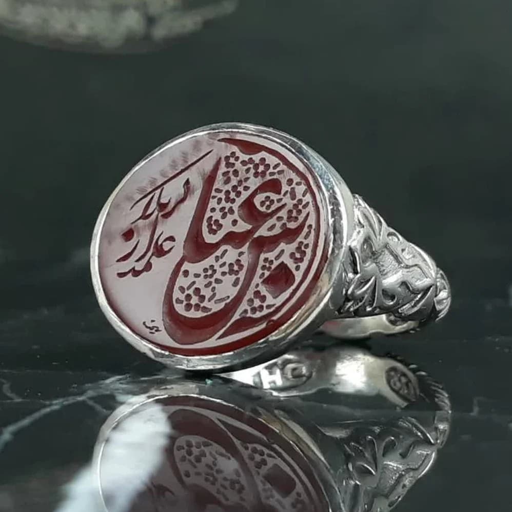 انگشتر مردانه عقیق سرخ خطی یا عباس علمدار کد 3688 — تصویر ۴