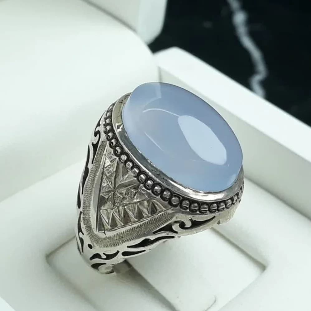 انگشتر مردانه عقیق یمنی کبود درجه یک دستساز کد 3670