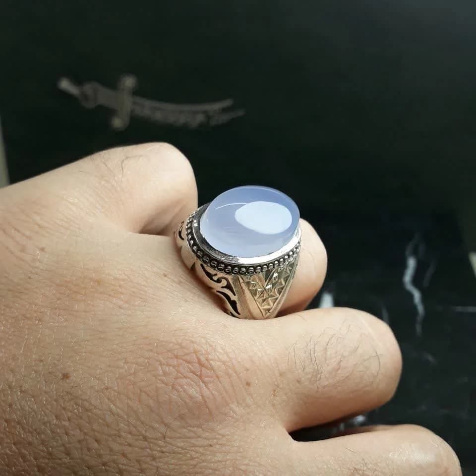 انگشتر مردانه عقیق یمنی کبود درجه یک دستساز کد 3670 — تصویر ۴