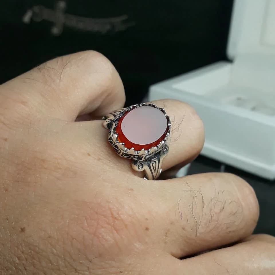 انگشتر مردانه عقیق سرخ خراسانی چنگ‌دار کد 3664 — تصویر ۲