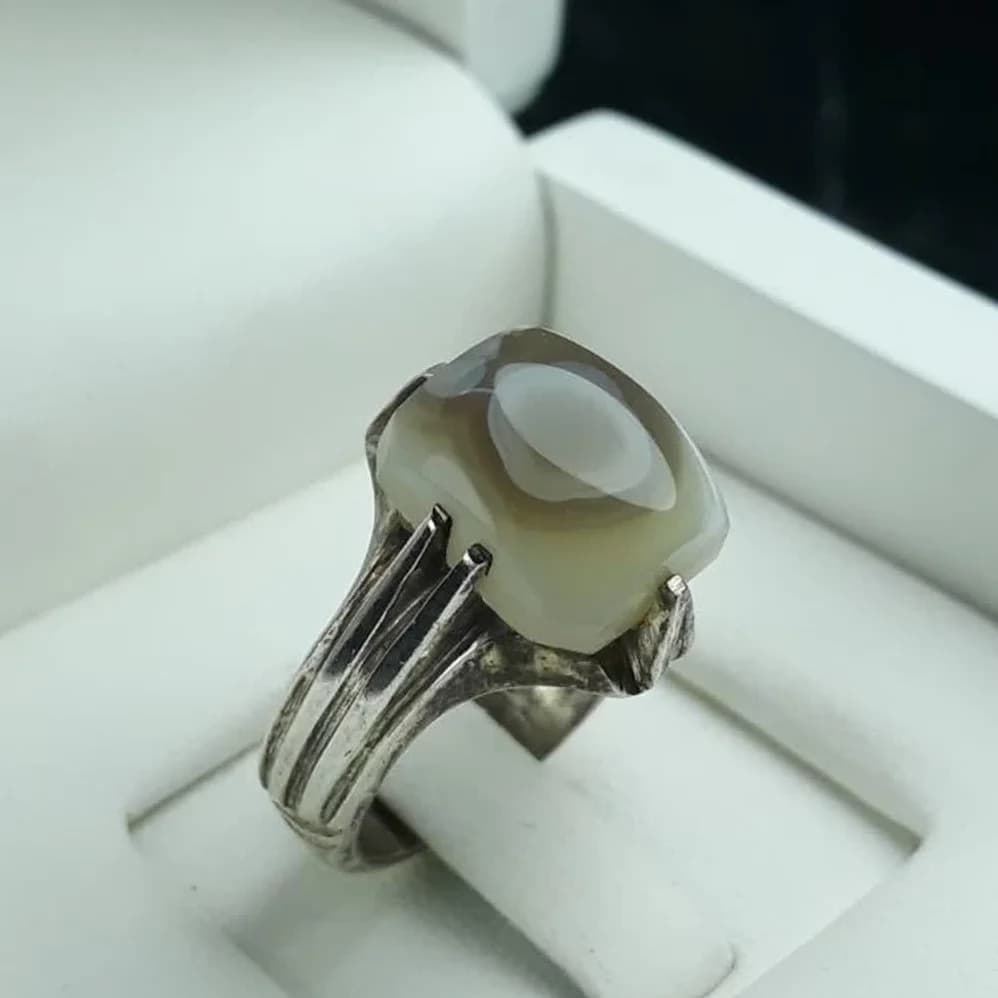 انگشتر مردانه عقیق باباقوری چهارگوش کد 3662