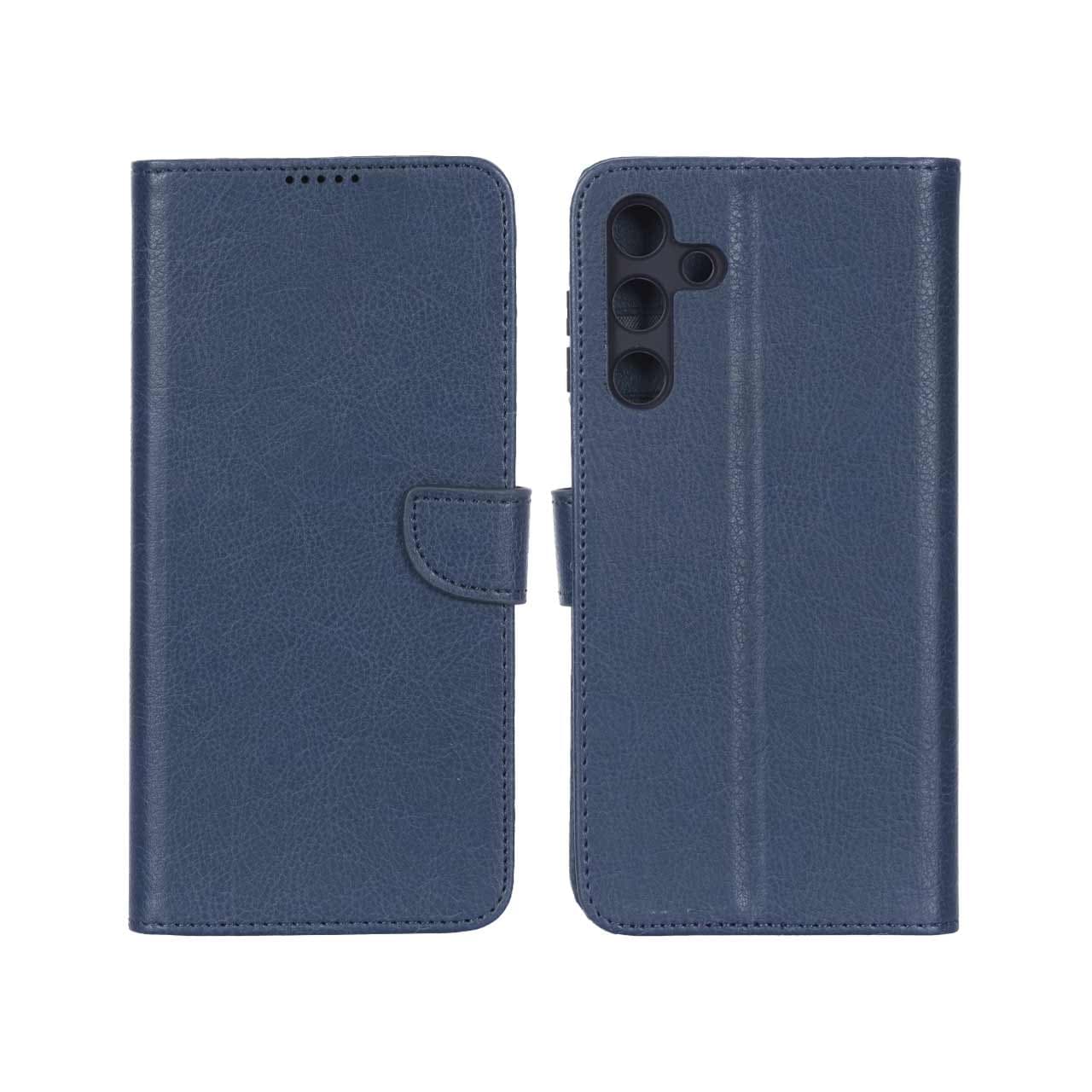 کیف چرمی موبایل مگنتی محافظ لنزدار KRF مدل Samsung Galaxy A16 – سرمه ای