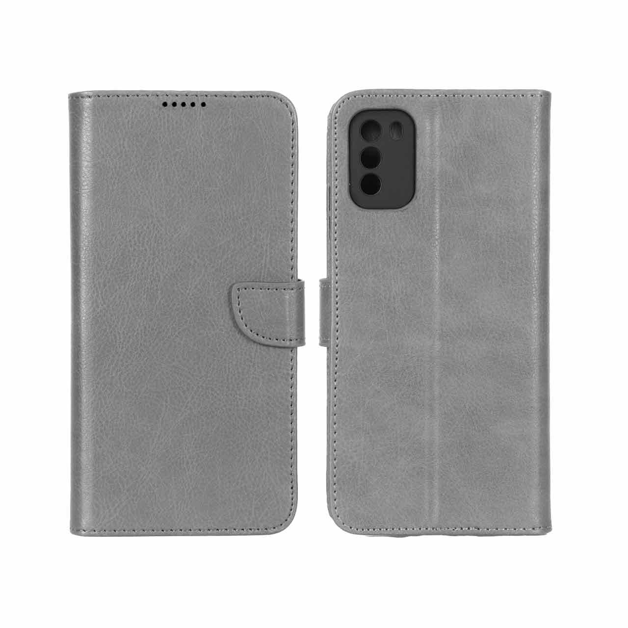 کیف چرمی موبایل مگنتی محافظ لنزدار KRF مدل Xiaomi Poco M3 – طوسی