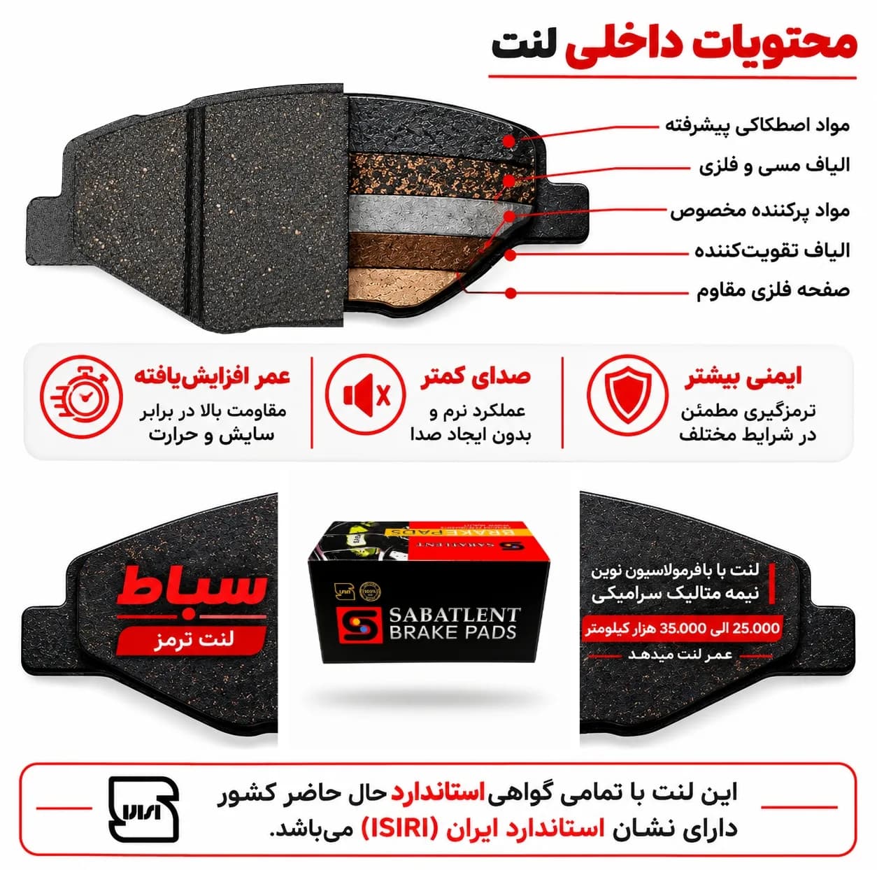 لنت ترمز دیسکی جلو سباط مدل 12200 دو جفت مناسب برای سمند ملی ، دنا — تصویر ۵