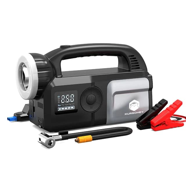 جامپ استارتر چندکاره با ظرفیت 24000mAh، کمپرسور باد 150 PSI و اینورتر 12V — تصویر ۲