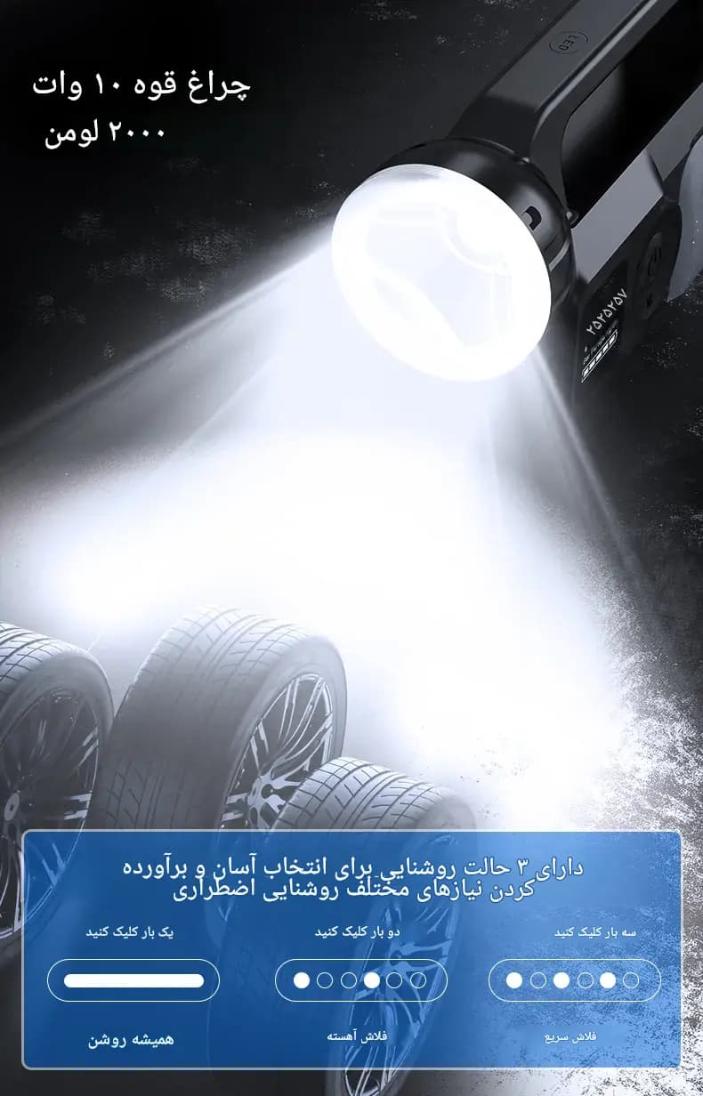 جامپ استارتر چندکاره با ظرفیت 24000mAh، کمپرسور باد 150 PSI و اینورتر 12V — تصویر ۶
