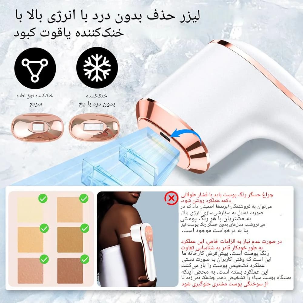 دستگاه لیزر خانگی حذف موهای زائد با فناوری IPL یخی 1 میلیون شات ا 24 ژول قدرت — تصویر ۸