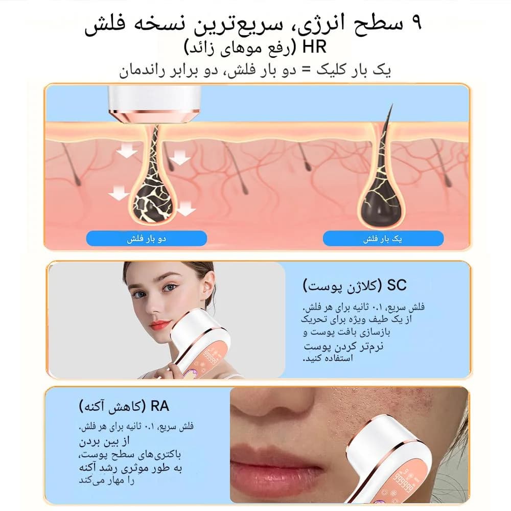 دستگاه لیزر خانگی حذف موهای زائد با فناوری IPL یخی 1 میلیون شات ا 24 ژول قدرت — تصویر ۴