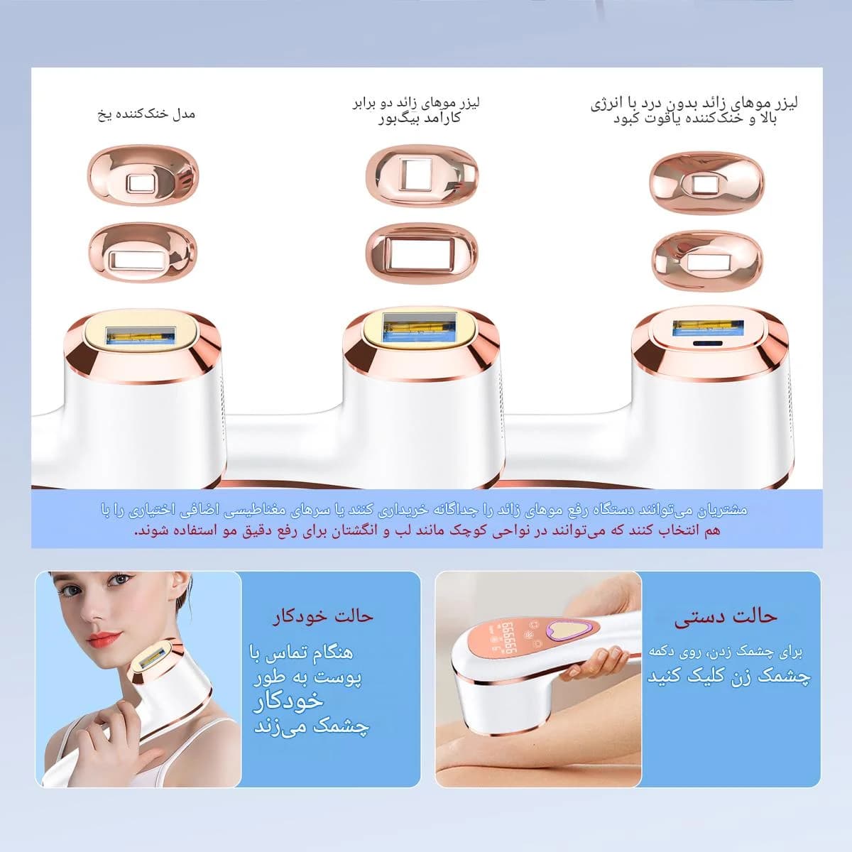 دستگاه لیزر خانگی حذف موهای زائد با فناوری IPL یخی 1 میلیون شات ا 24 ژول قدرت — تصویر ۵