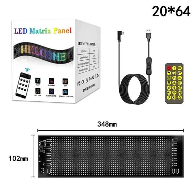 نمایشگر منعطف LED خودرو مدل 35×10 سانتیمتر | پنل ماتریکسی منعطف هوشمند با کنترل از راه دور