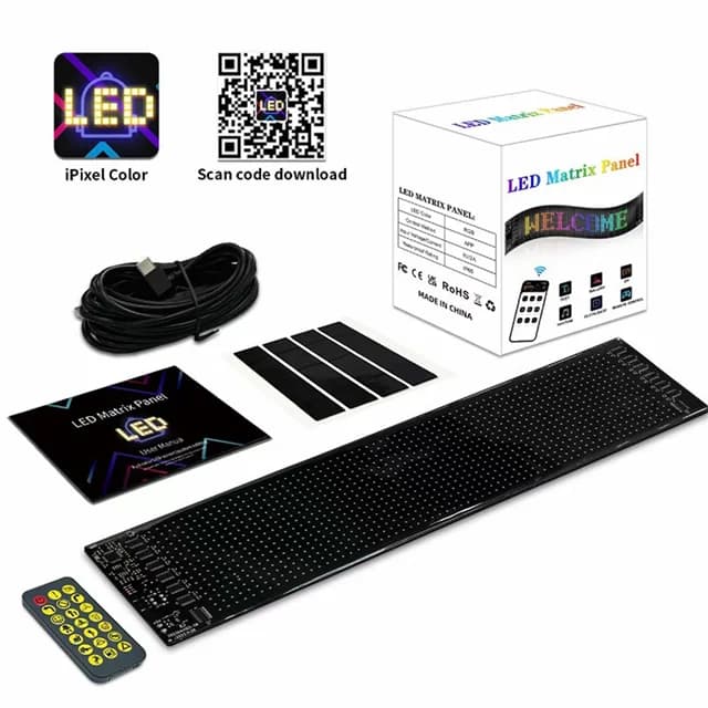 پنل ماتریکسی LED خودرو سایز ۷x۱۷ سانتی‌متر با کنترل و اپلیکیشن موبایل