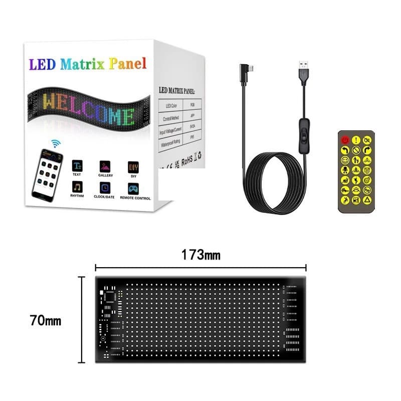پنل ماتریکسی LED خودرو سایز ۷x۱۷ سانتیمتر با کنترل و اپلیکیشن موبایل — تصویر ۲
