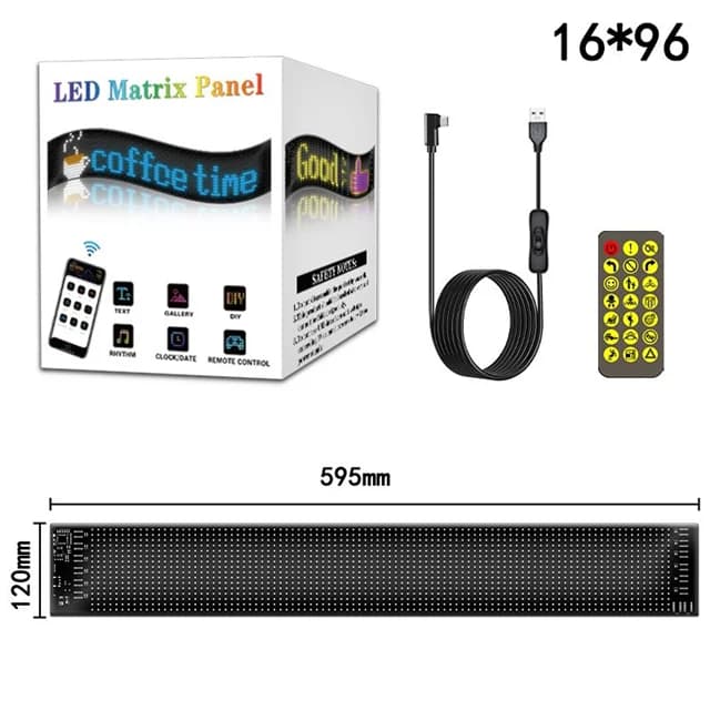 پنل ماتریکسی LED منعطف خودرو سایز ۱۲x۶۰ سانتی‌متر با کنترل و اپلیکیشن موبایل