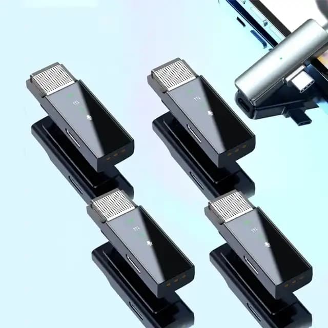میکروفون یقه‌ای بی‌سیم ۴ نفره مدل S16S مناسب آیفون و Type-C با پایه شارژ – حذف نویز، کیفیت صدای HD — تصویر ۴