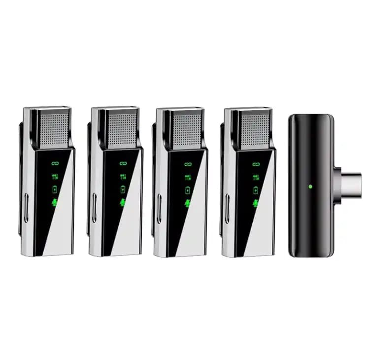 میکروفون یقه‌ای بی‌سیم ۴ نفره مدل S16S مناسب آیفون و Type-C با پایه شارژ – حذف نویز، کیفیت صدای HD — تصویر ۳