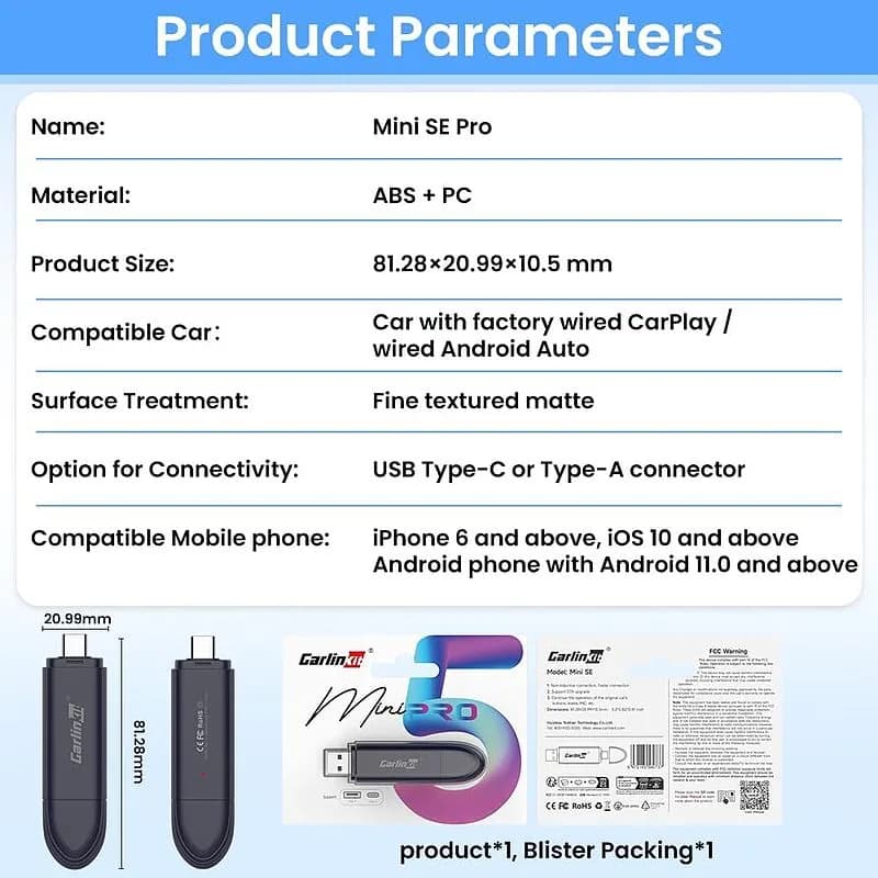 دانگل Carlinkit Mini SE Pro تایپ سی| تبدیل کارپلی و اندروید اتو به بی‌سیم – اتصال پایدار و سریع — تصویر ۴