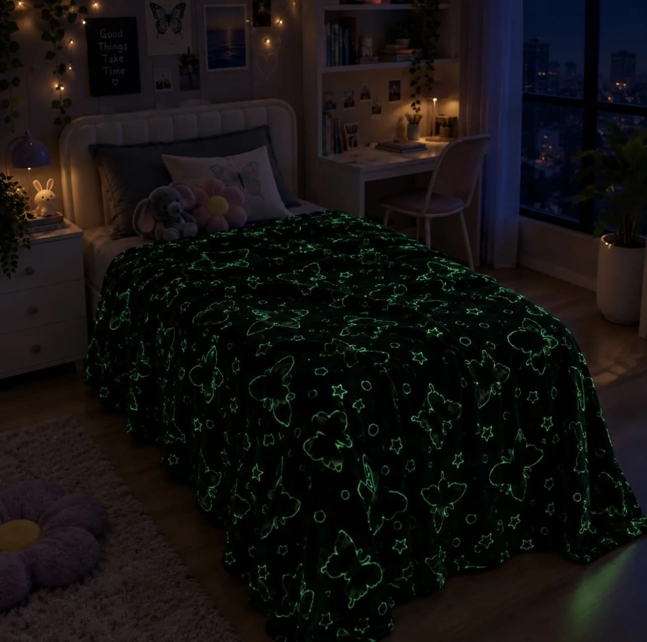 پتو مسافرتی 1 نفره مدل شب نما طرح پروانه سایز 160×200 سانتی متر — تصویر ۳