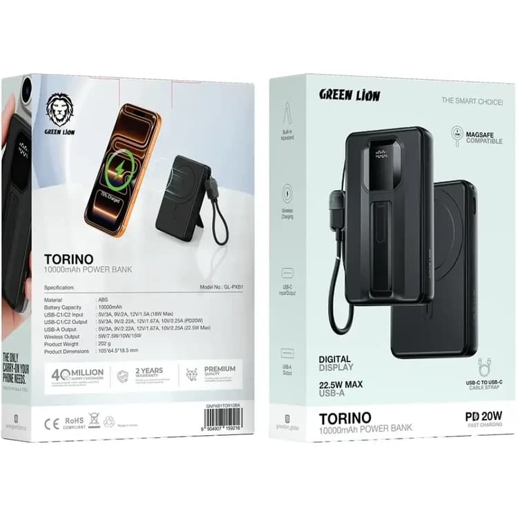 پاوربانک 20 وات گرین لاین مدل Torino با ظرفیت 10000 میلی آمپر — تصویر ۲