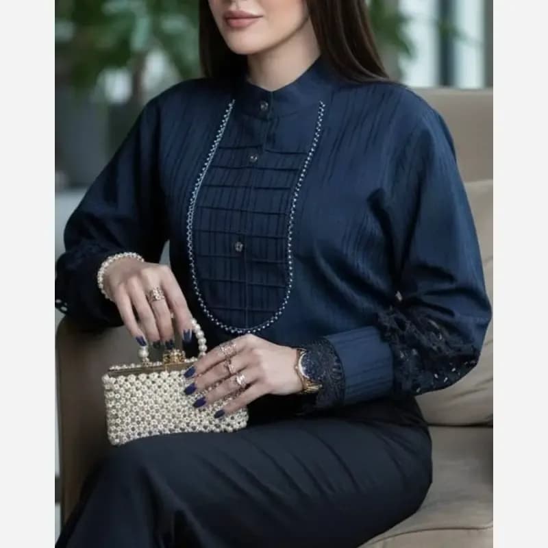 شومیز زنانه مدل آیجان جنس پارچه توکی سایز 36 تا 56 — تصویر ۲