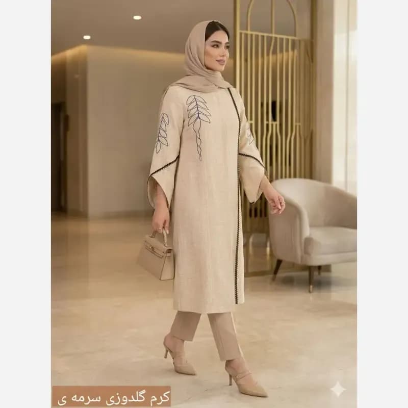 مانتو زنانه مجلسی شانتون اسلپ گلدوزی سایز بزرگ تا 56 — تصویر ۷