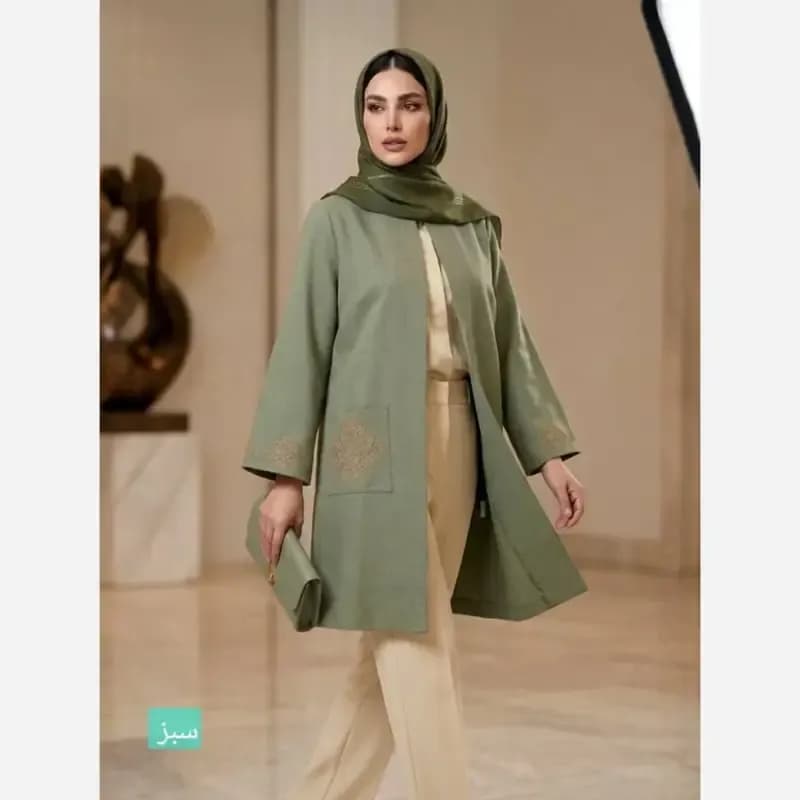 مانتو زنانه شانتون اسلپ گلدوزی شده مدل راز تا سایز 56 — تصویر ۵