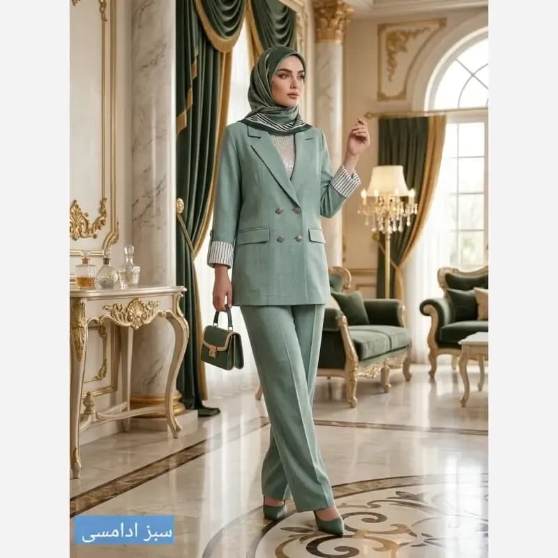کت شلوار زنانه لینن شانتون ژاکارد مدل چوک سایز بزرگ — تصویر ۸