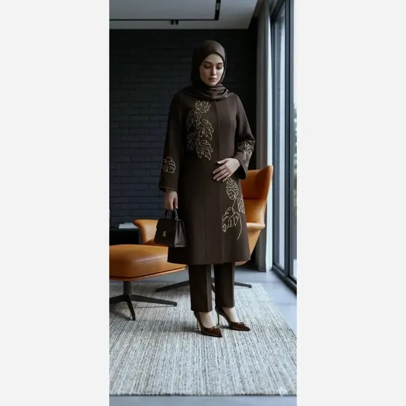 مانتو زنانه شانتون گلدوزی شده مدل نیاز قد 105 سانت — تصویر ۲