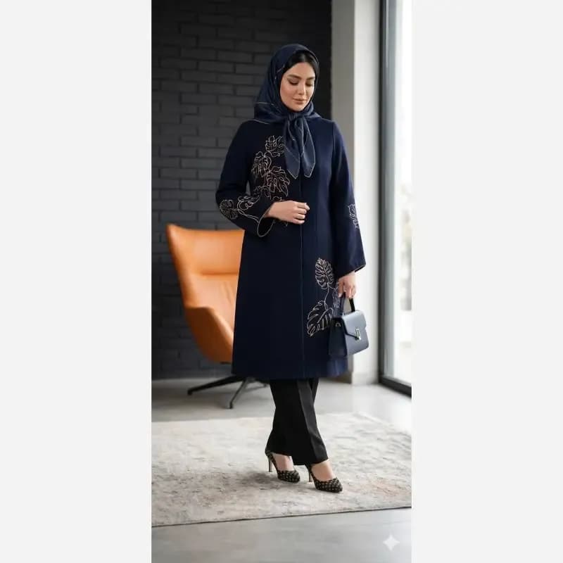 مانتو زنانه شانتون گلدوزی شده مدل نیاز قد 105 سانت — تصویر ۳