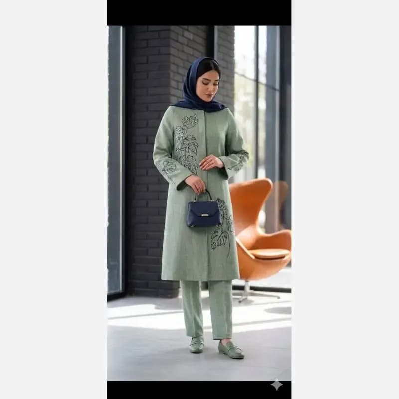 مانتو زنانه شانتون گلدوزی شده مدل نیاز قد 105 سانت — تصویر ۷