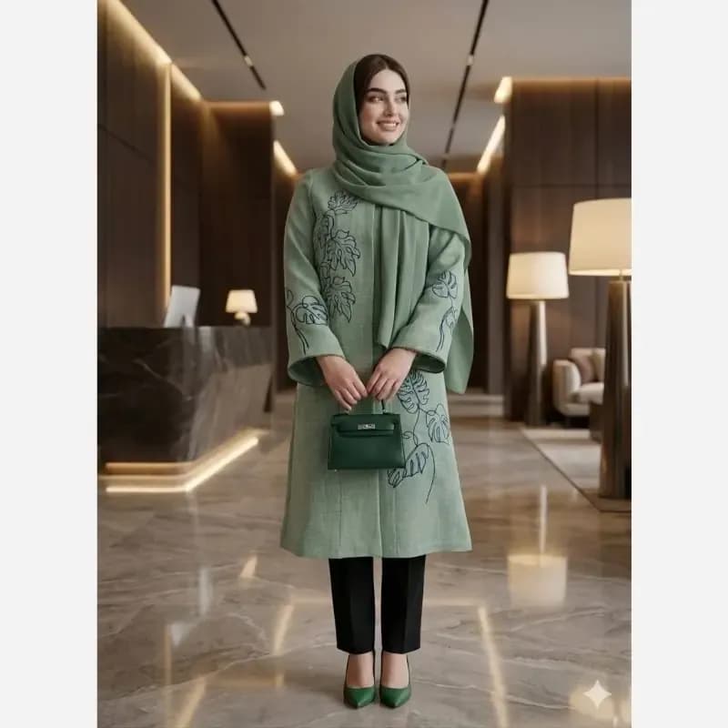 مانتو زنانه شانتون گلدوزی شده مدل نیاز قد 105 سانت — تصویر ۸