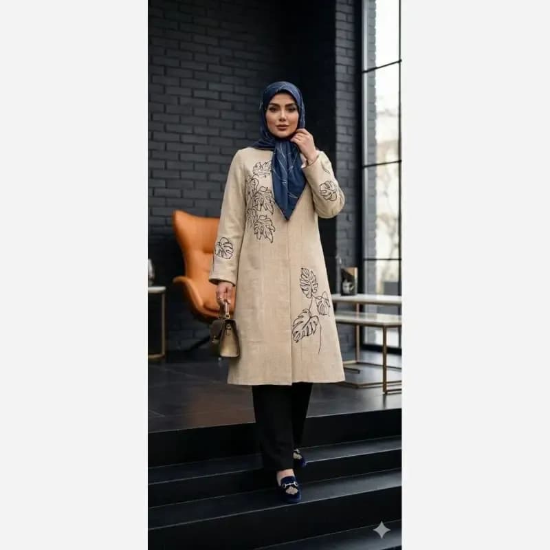 مانتو زنانه شانتون گلدوزی شده مدل نیاز قد 105 سانت — تصویر ۶