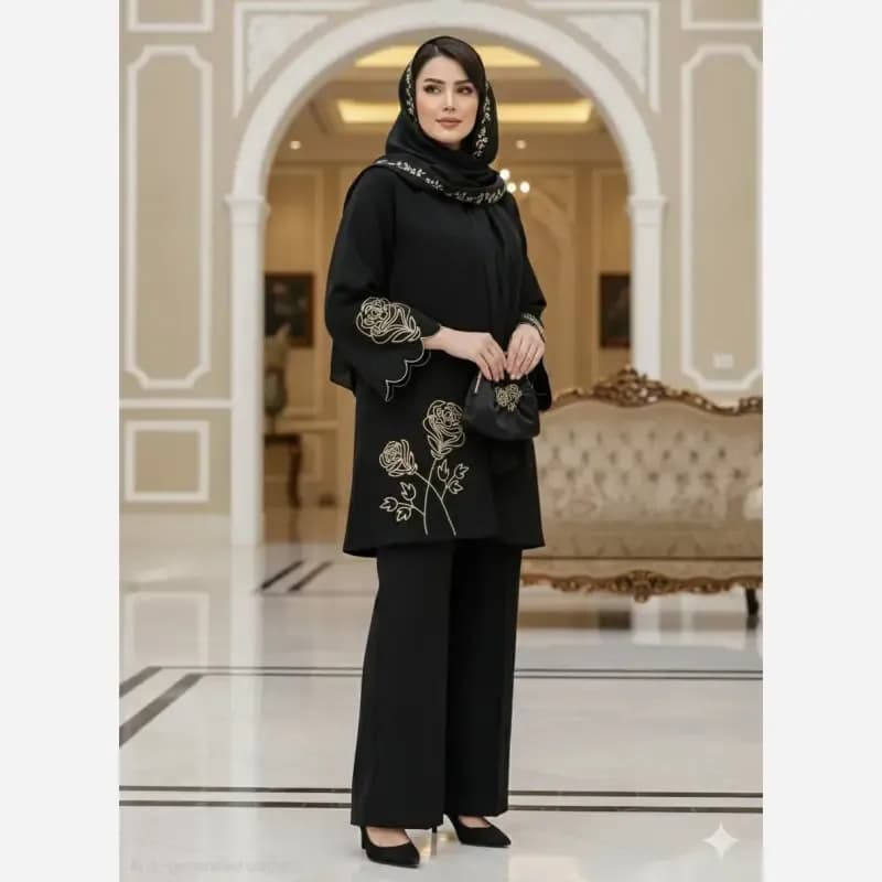 مانتو زنانه کرپ مازراتی مدل ویان آستین دالبری سایز بزرگ — تصویر ۵