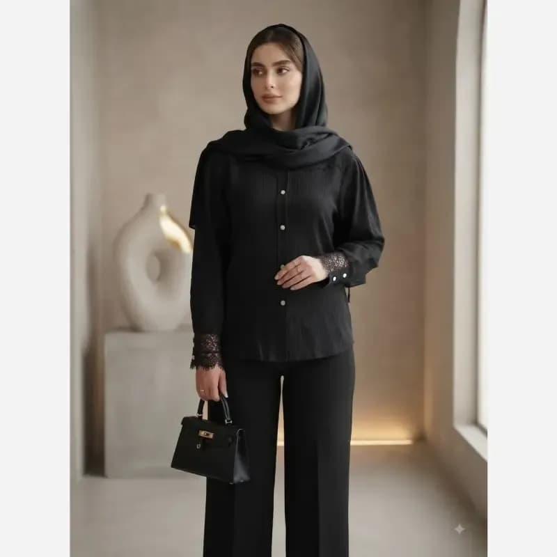 شومیز زنانه مجلسی مدل سوگین جنس توکی کراش سایز بزرگ تا 56 — تصویر ۸